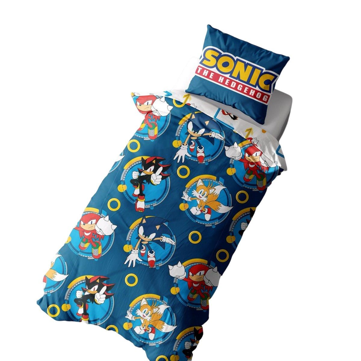 Blue - Back - Sonic The Hedgehog Rings Reversible Duvet Set