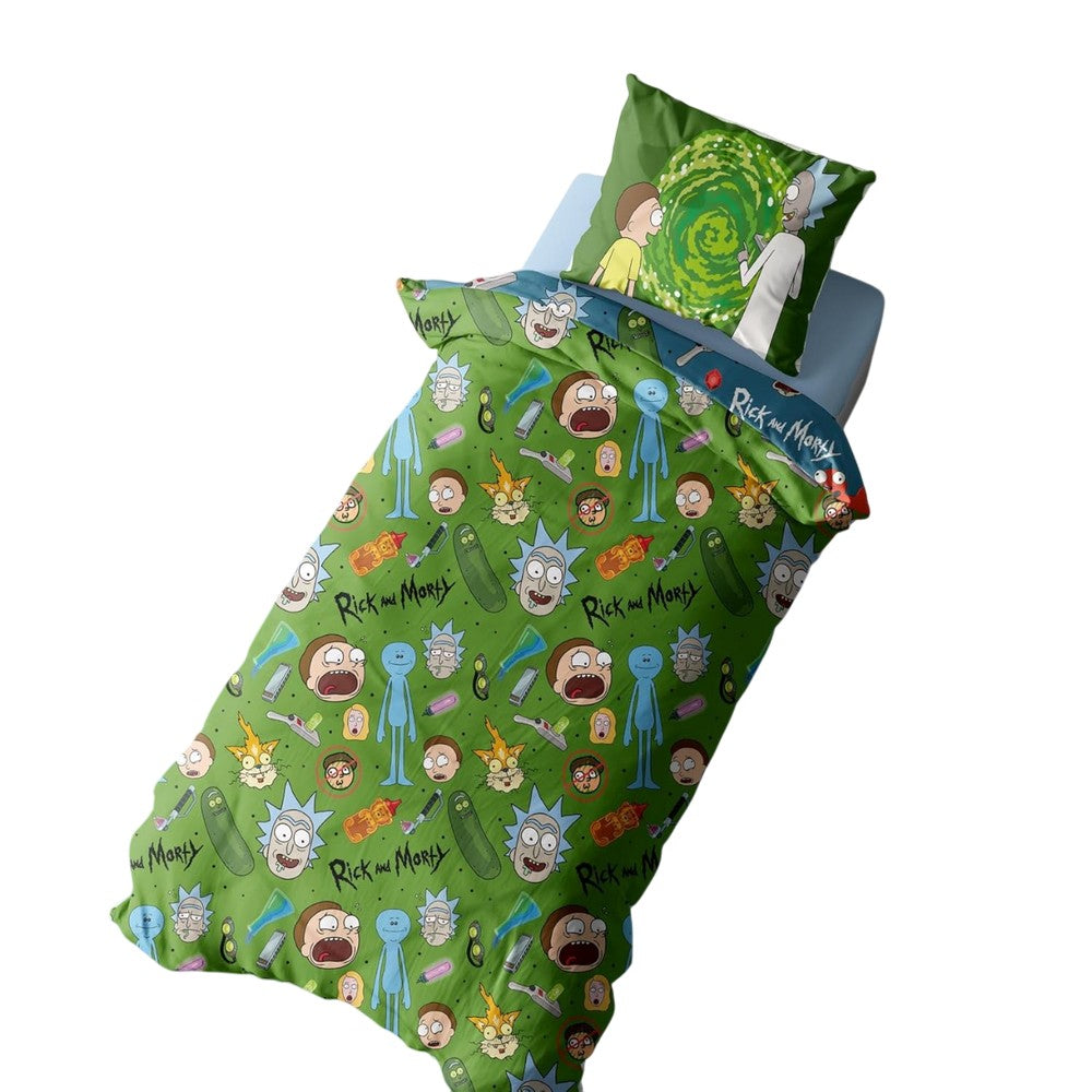 Blue - Side - Rick And Morty Portals Pickle Characters Reversible Duvet Set