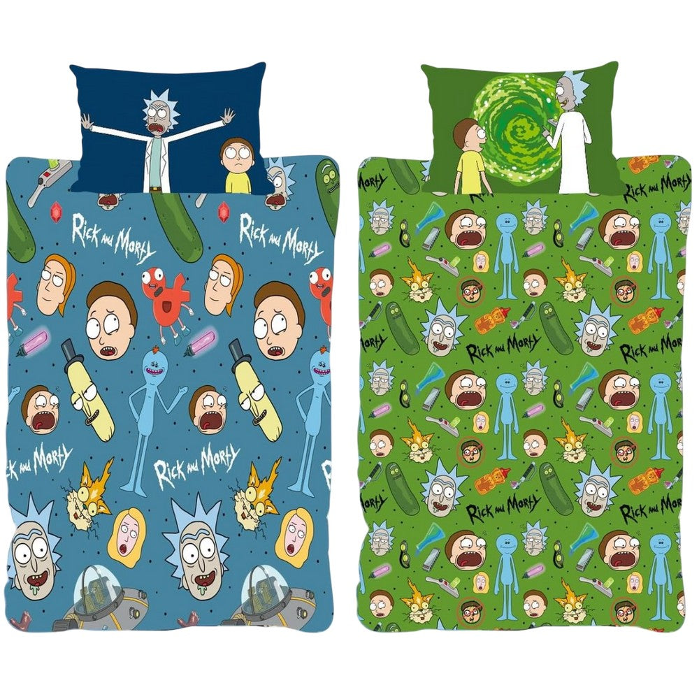 Blue - Front - Rick And Morty Portals Pickle Characters Reversible Duvet Set