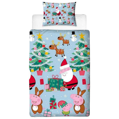 Blue-Red - Front - Peppa Pig Santa Reversible Duvet Set
