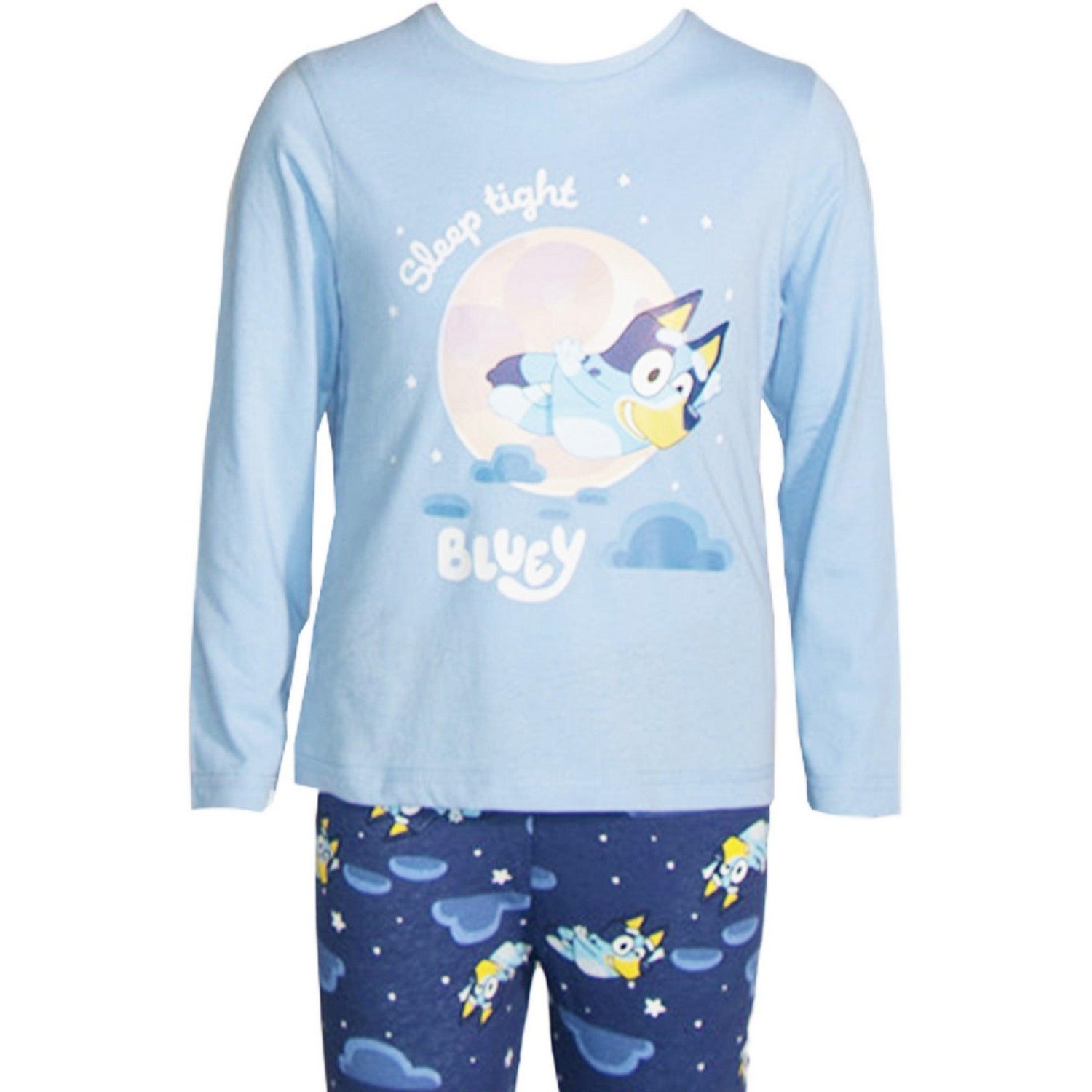 Blue-Grey - Pack Shot - Bluey Childrens-Kids Characters Long Pyjama Set
