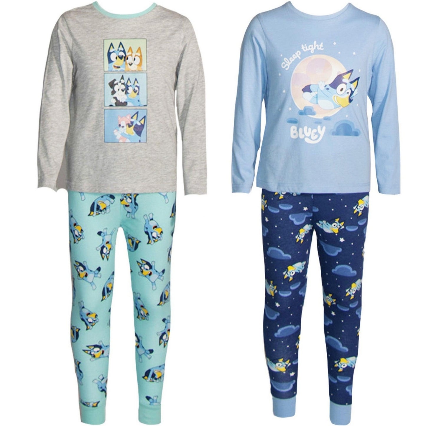Blue-Grey - Front - Bluey Childrens-Kids Characters Long Pyjama Set
