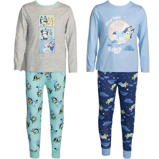 Blue-Grey - Front - Bluey Childrens-Kids Characters Long Pyjama Set