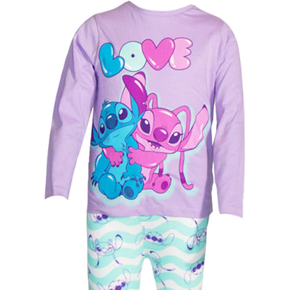 Navy-Purple - Pack Shot - Lilo & Stitch Childrens-Kids Angel Long Pyjama Set