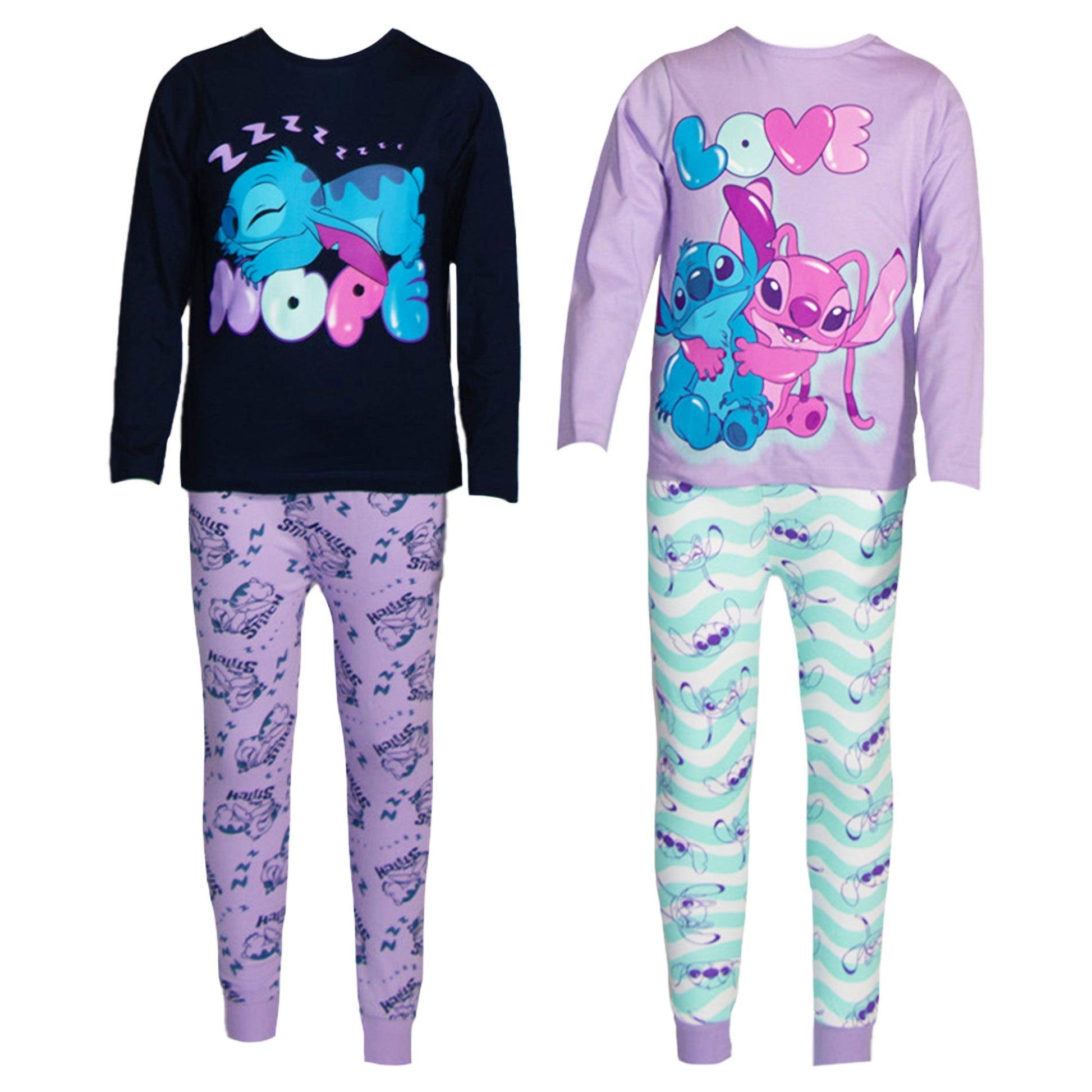 Navy-Purple - Front - Lilo & Stitch Childrens-Kids Angel Long Pyjama Set