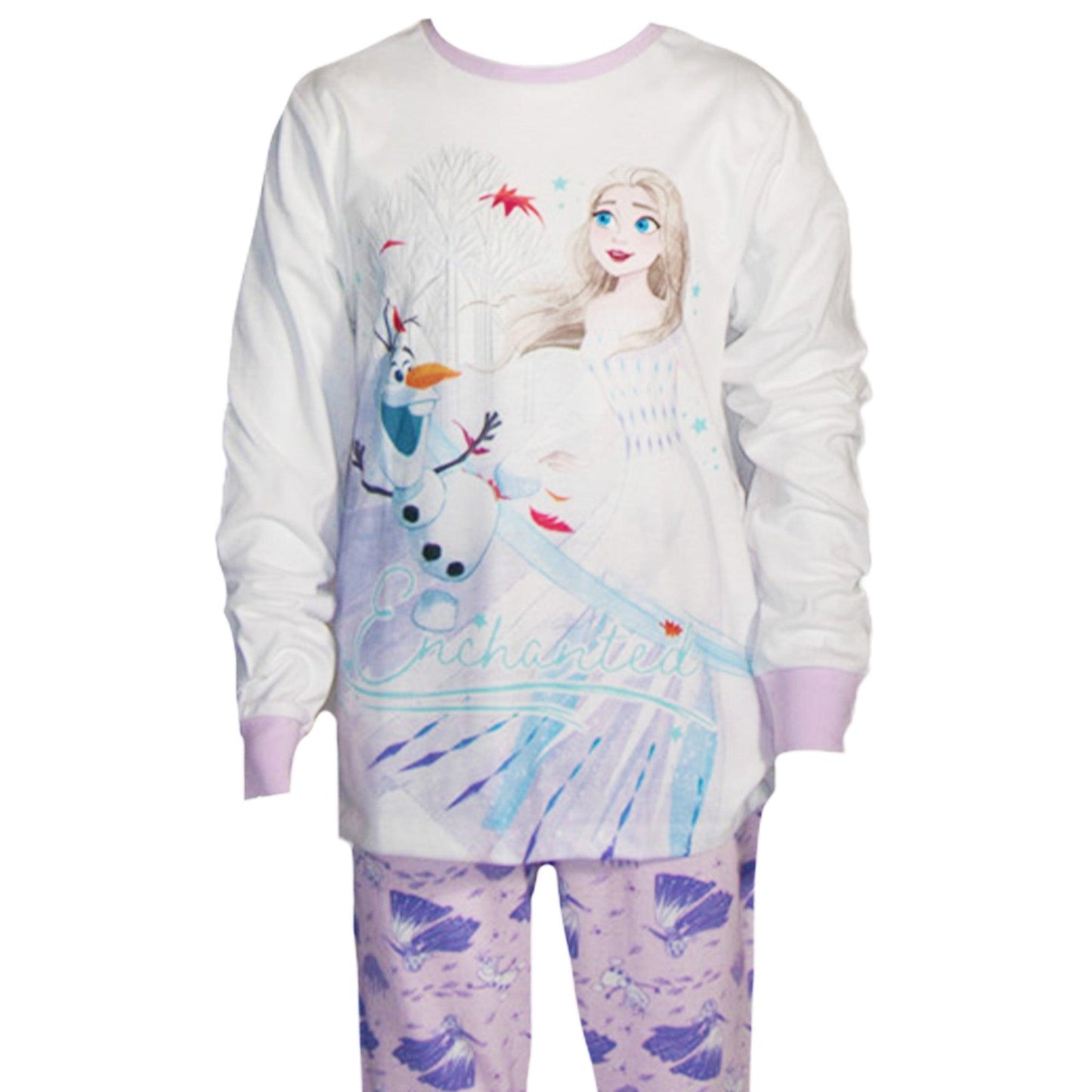 White-Purple - Pack Shot - Disney Girls Elsa & Olaf Long Pyjama Set (Pack of 2)