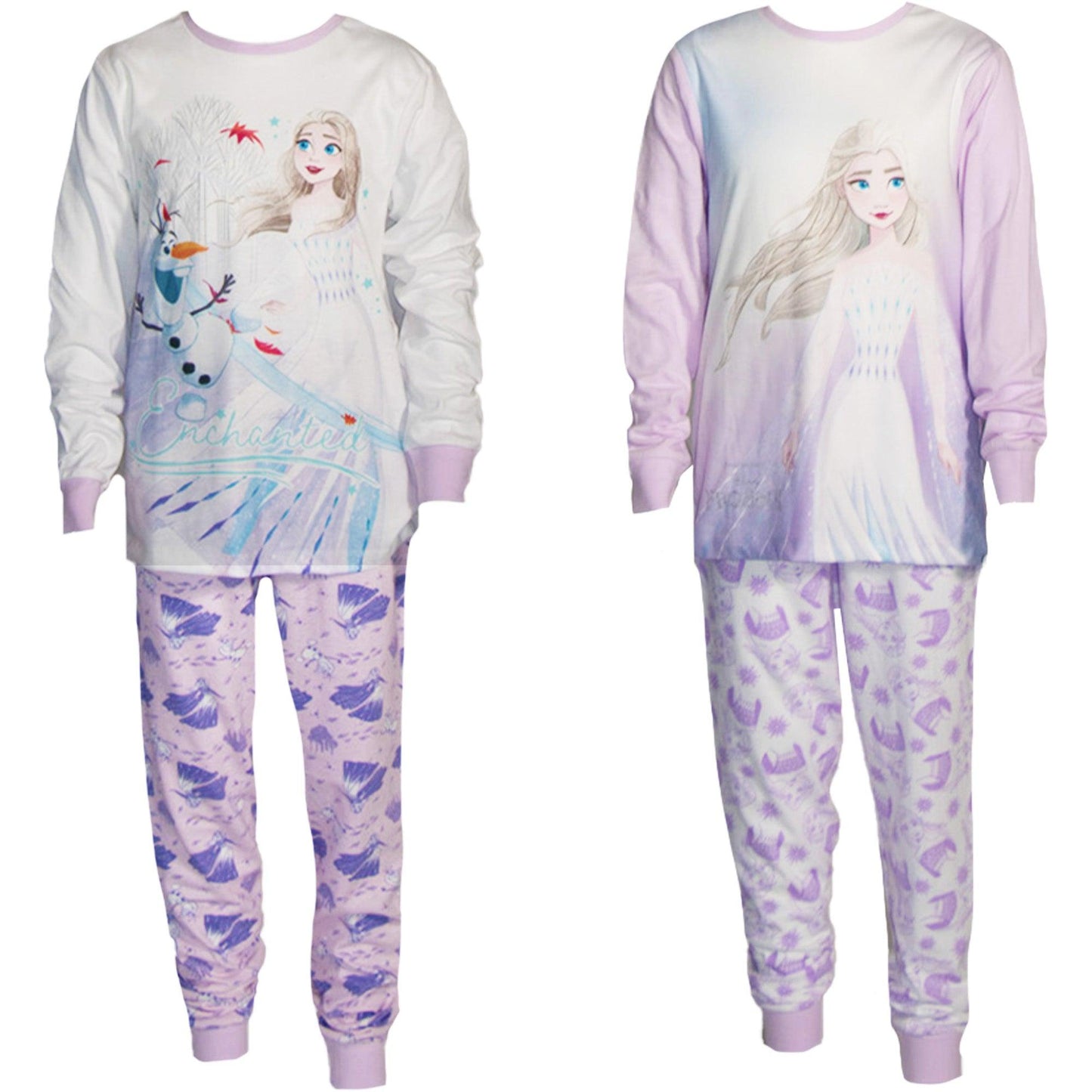 White-Purple - Front - Disney Girls Elsa & Olaf Long Pyjama Set (Pack of 2)