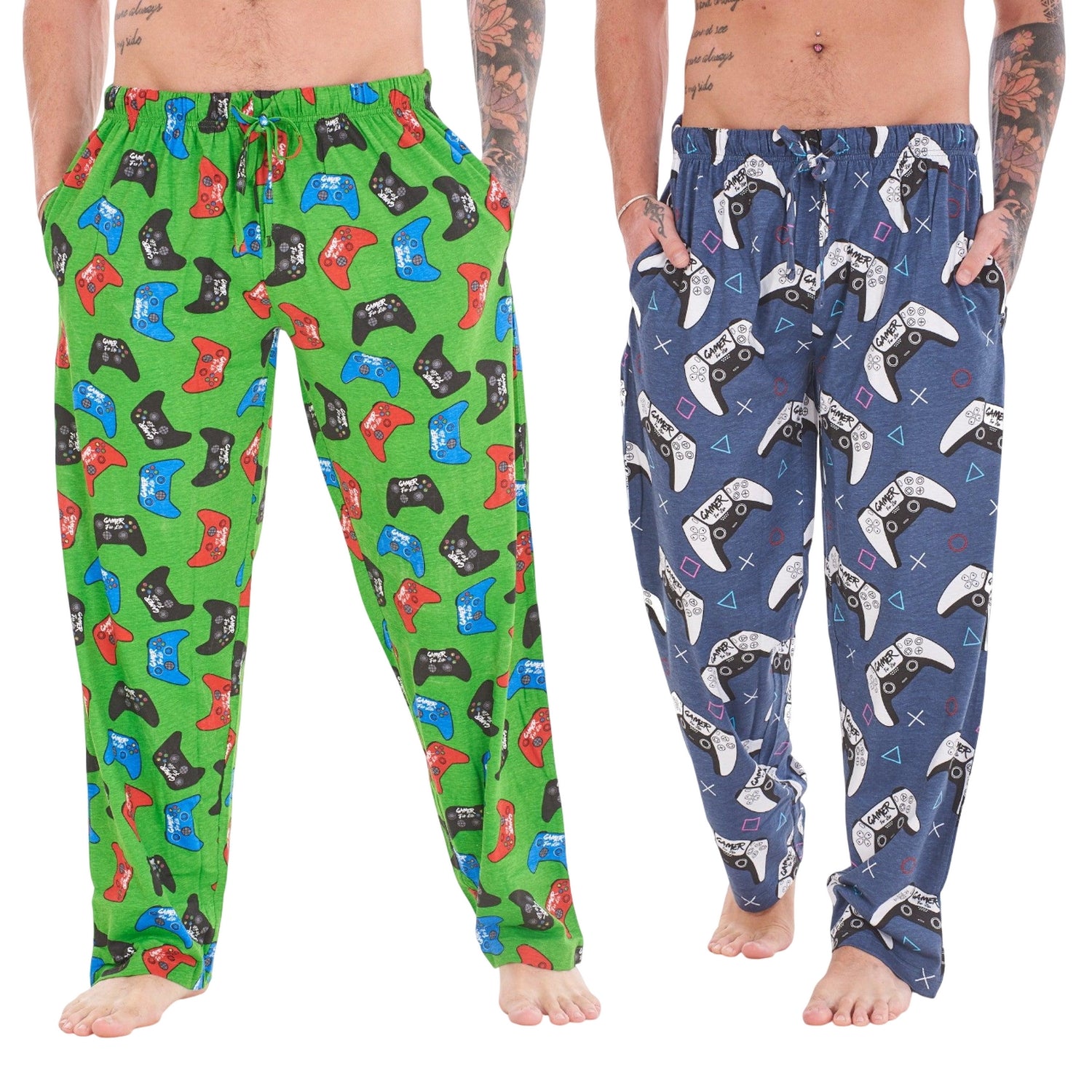 Green-Grey - Front - Keanu Mens Game For Life Lounge Pants (Pack of 2)