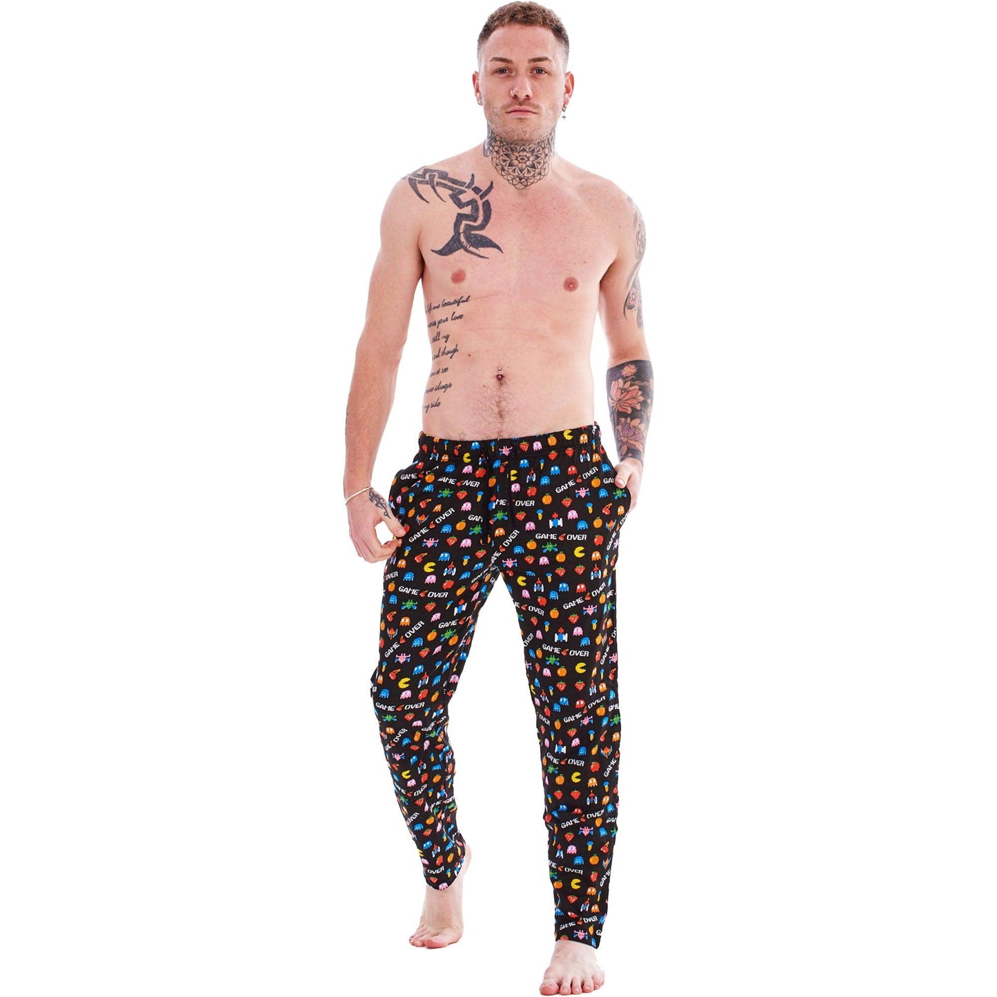 Black-Grey-Multicoloured - Close up - Keanu Mens Game Over Lounge Pants (Pack of 2)