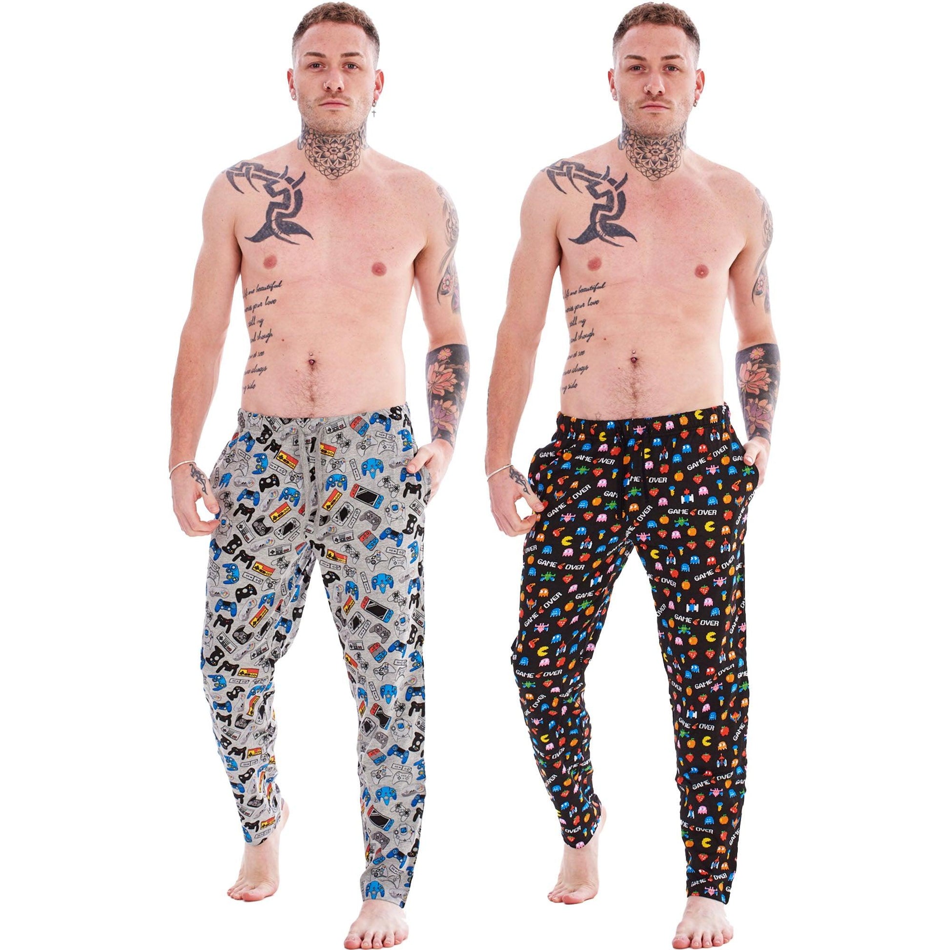 Black-Grey-Multicoloured - Front - Keanu Mens Game Over Lounge Pants (Pack of 2)