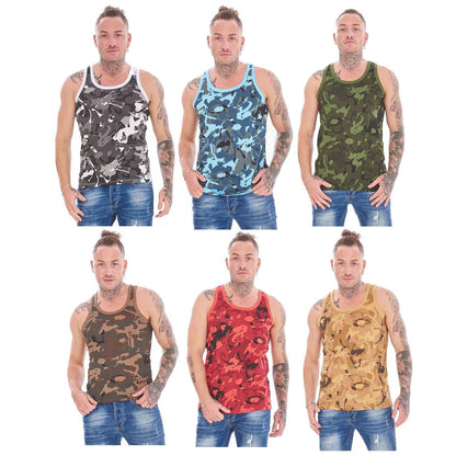 Blue - Pack Shot - Keanu Mens Camouflage Vest Top (Pack of 6)