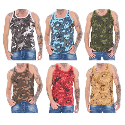 Blue - Lifestyle - Keanu Mens Camouflage Vest Top (Pack of 6)