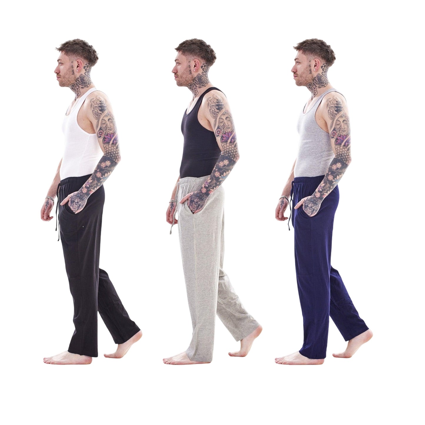 Black-Navy-Grey - Side - Keanu Mens Lounge Pants (Pack of 3)