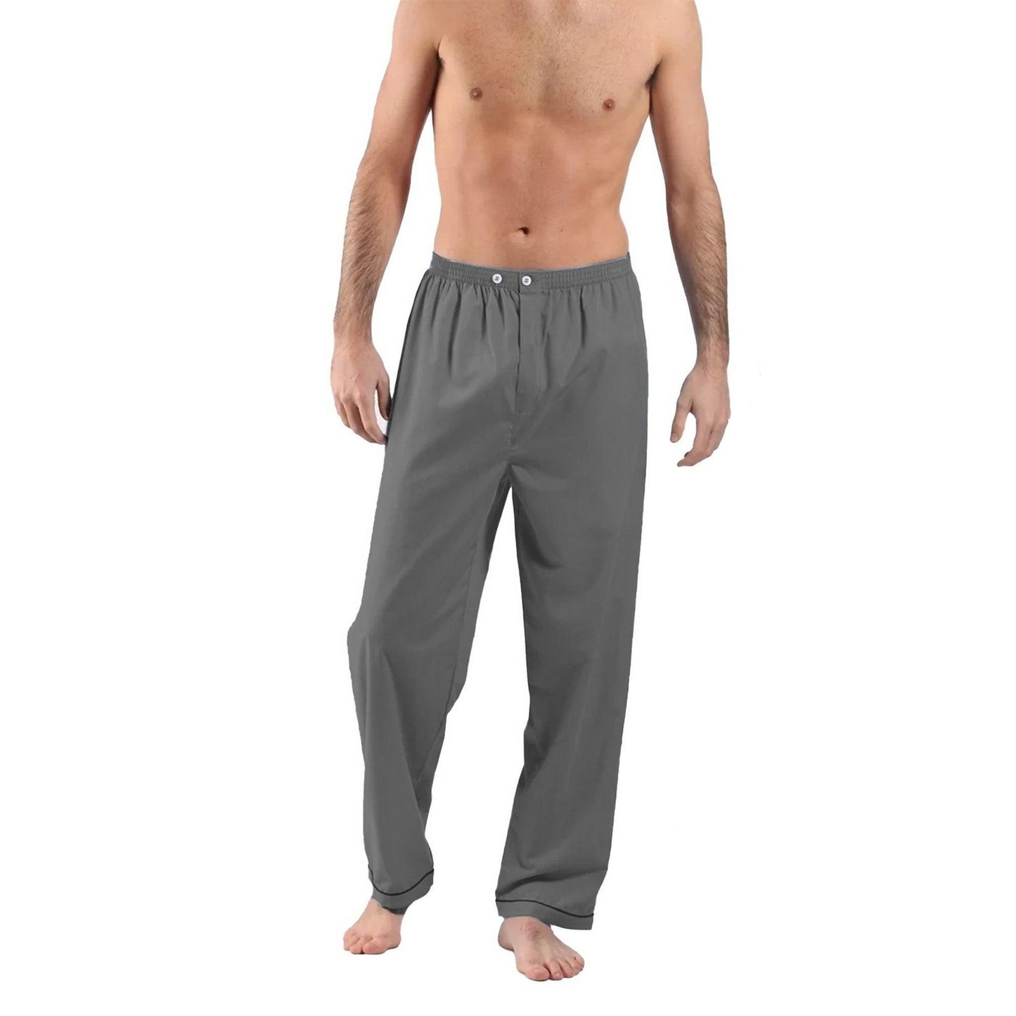 Charcoal-Grey - Lifestyle - Keanu Mens Poplin Woven Pyjama Bottoms (Pack of 2)