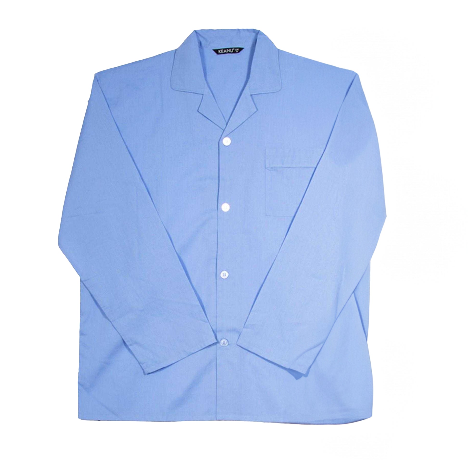 Blue - Back - Keanu Mens Woven Chest Pocket Straight Leg Long Pyjama Set