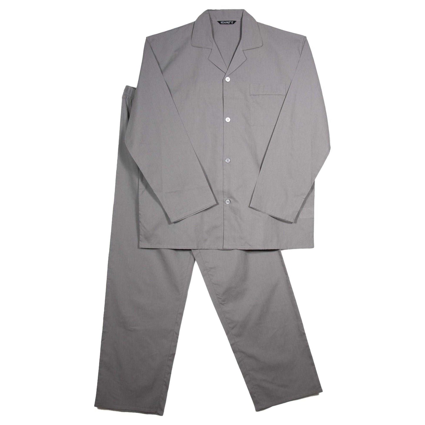 Grey - Front - Keanu Mens Woven Chest Pocket Straight Leg Long Pyjama Set