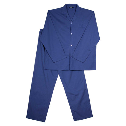 Navy - Front - Keanu Mens Woven Chest Pocket Straight Leg Long Pyjama Set