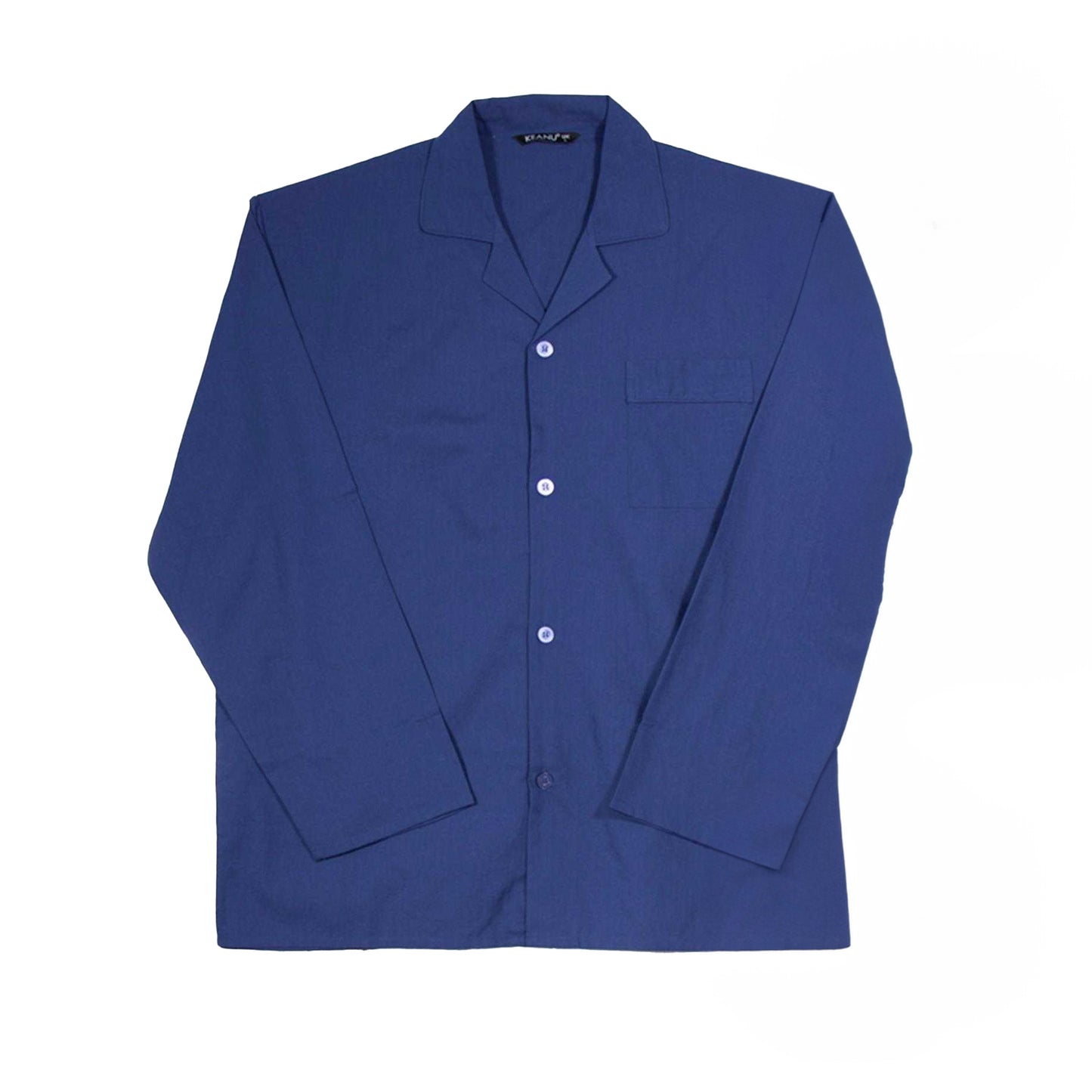 Navy - Back - Keanu Mens Woven Chest Pocket Straight Leg Long Pyjama Set