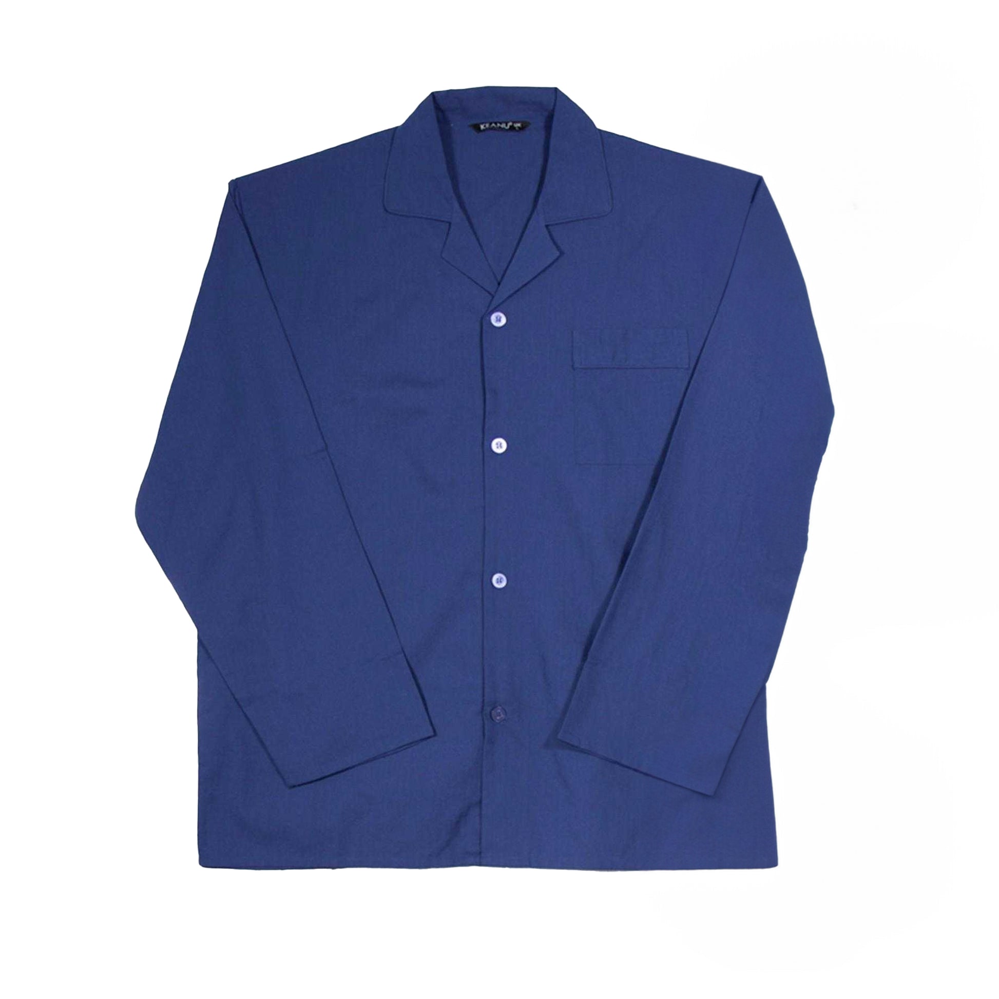 Navy - Back - Keanu Mens Woven Chest Pocket Straight Leg Long Pyjama Set