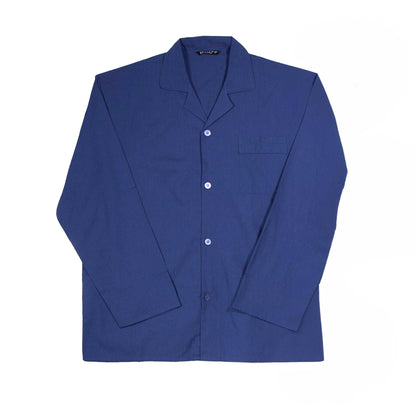 Navy - Back - Keanu Mens Woven Chest Pocket Straight Leg Long Pyjama Set