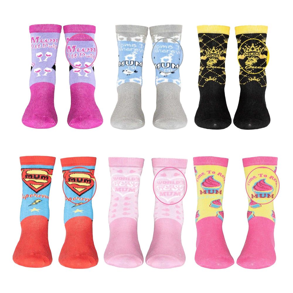 Multicoloured - Front - Soxy Womens-Ladies Mothers Day Socks (Pack of 6)