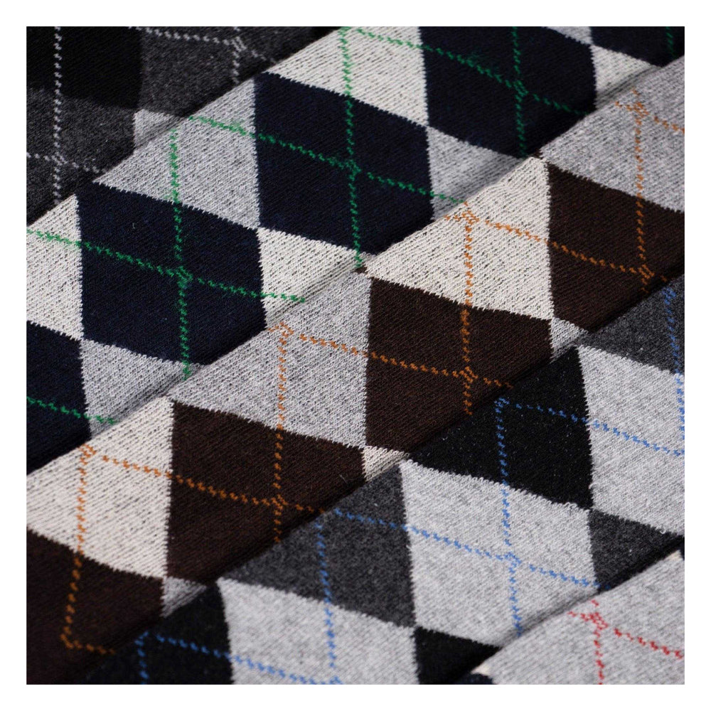 Brown-Black-White - Lifestyle - Soxy Mens Argyle Long Socks (Pack of 6)