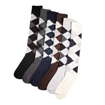 Brown-Black-White - Front - Soxy Mens Argyle Long Socks (Pack of 6)