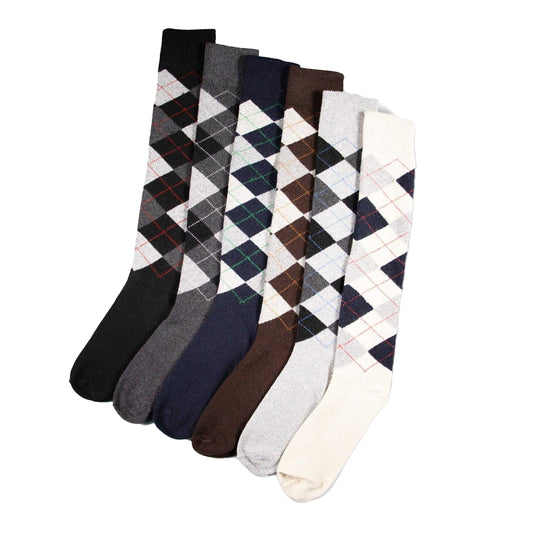 Brown-Black-White - Front - Soxy Mens Argyle Long Socks (Pack of 6)