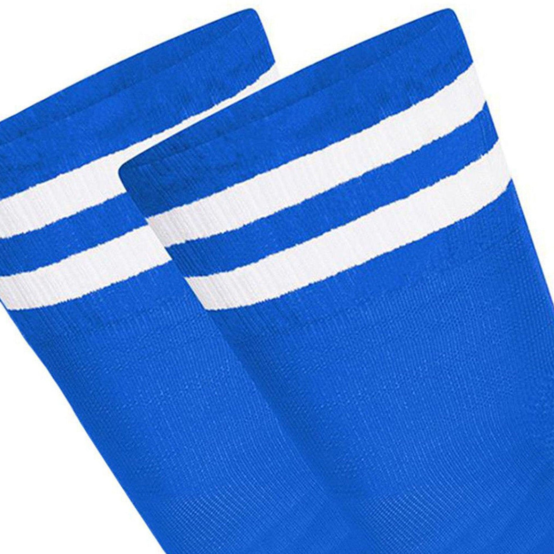 Blue-White - Side - Floso Mens Striped Knee Length Football Socks (Pack of 3)