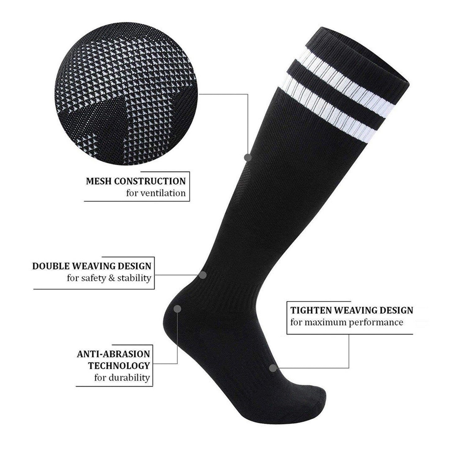 Blue-Navy - Back - Floso Mens Striped Knee Length Football Socks (Pack of 3)