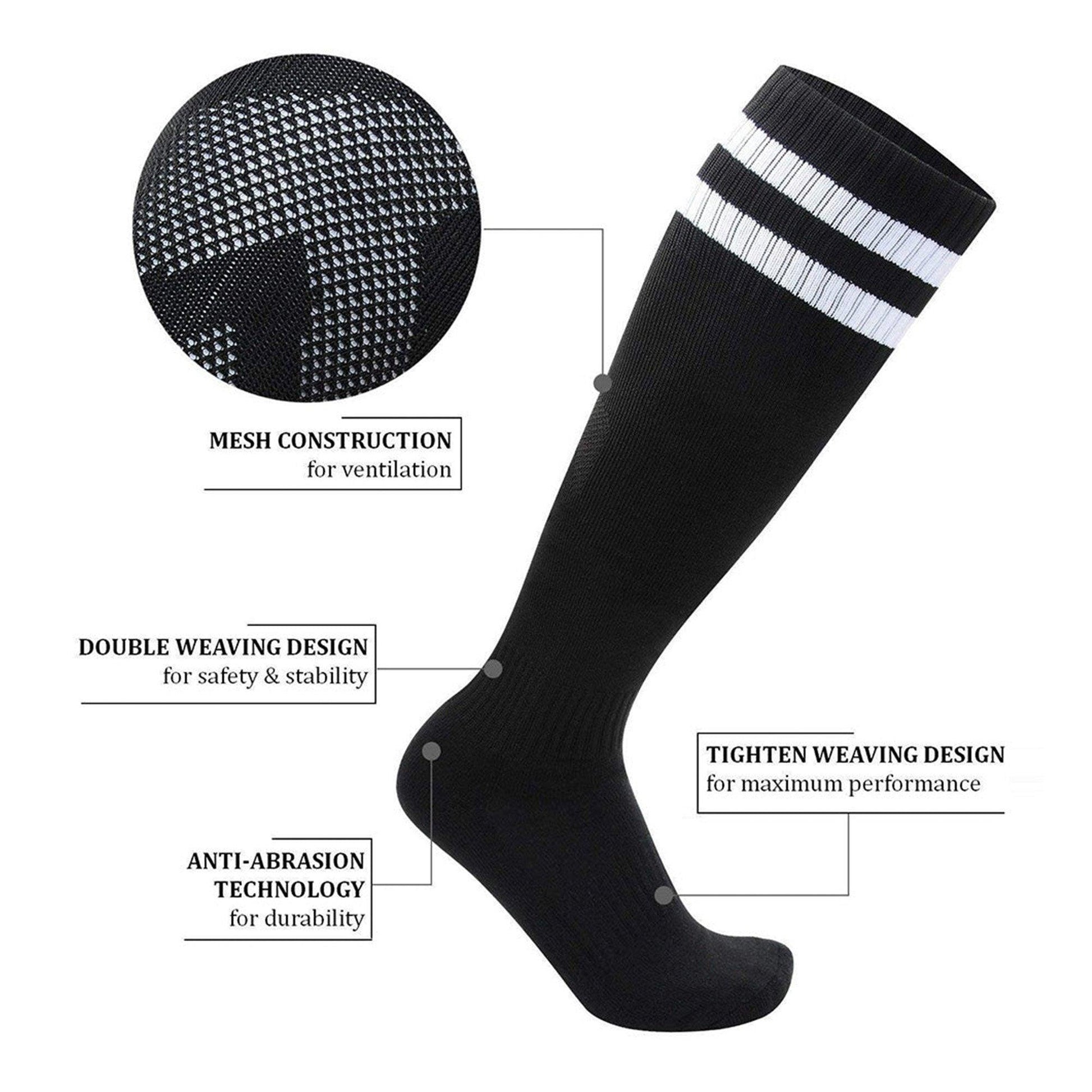 White-Red - Back - Floso Mens Striped Knee Length Football Socks (Pack of 3)