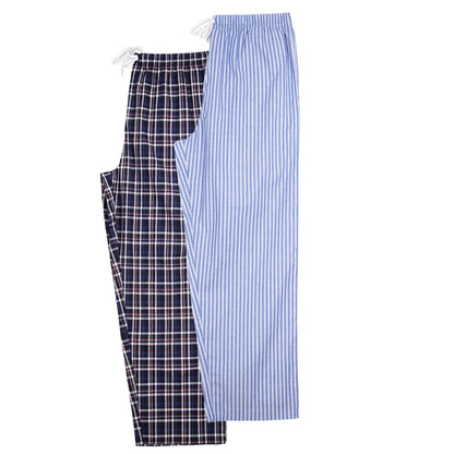 Blue-Black - Back - Keanu Mens Woven Checked Stripes Pyjama Bottoms (Pack of 2)