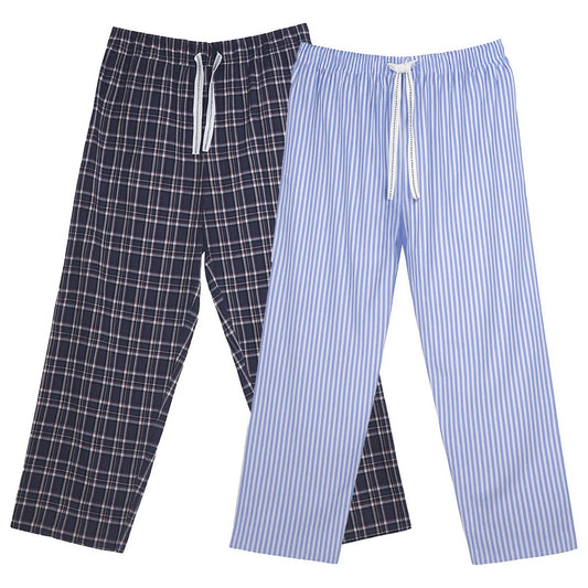 Blue-Black - Front - Keanu Mens Woven Checked Stripes Pyjama Bottoms (Pack of 2)