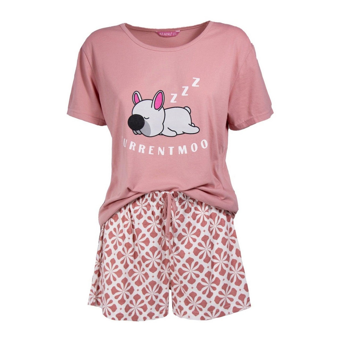 Pink - Side - Keanu Womens-Ladies Current Mood Dog Short-Sleeved Short Pyjama Set