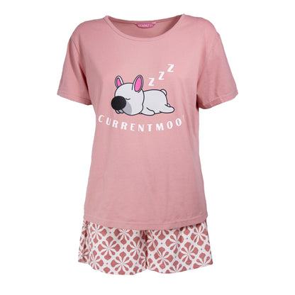 Pink - Front - Keanu Womens-Ladies Current Mood Dog Short-Sleeved Short Pyjama Set