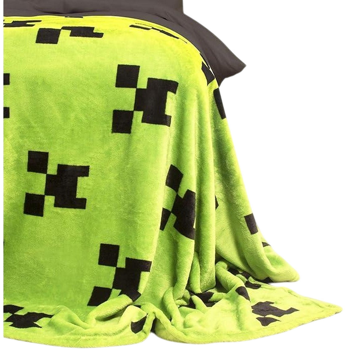 Green-Black - Back - Minecraft Fleece Creeper Blanket