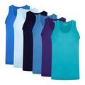 Teal-Royal Blue-Navy-Light Blue-Blue - Front - Keanu Mens Fitted Vest Top (Pack of 6)