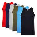 Black-Blue-Green-Grey-Navy-Red - Front - Keanu Mens Fitted Vest Top (Pack of 6)