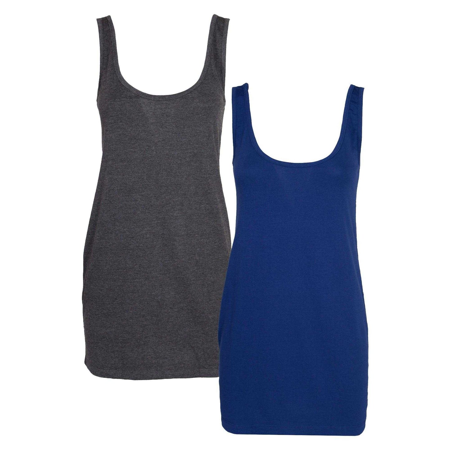 Charcoal-Dark Blue - Front - Keanu Womens-Ladies Cotton Blend Vest Top (Pack of 2)