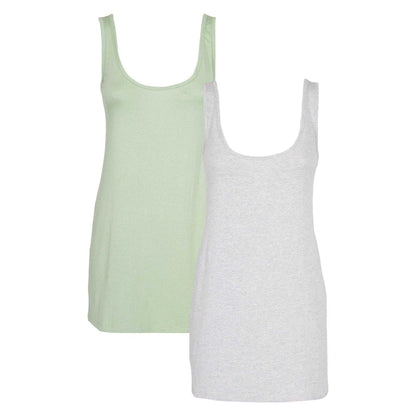 Heather Grey-Sage Green - Front - Keanu Womens-Ladies Cotton Blend Vest Top (Pack of 2)