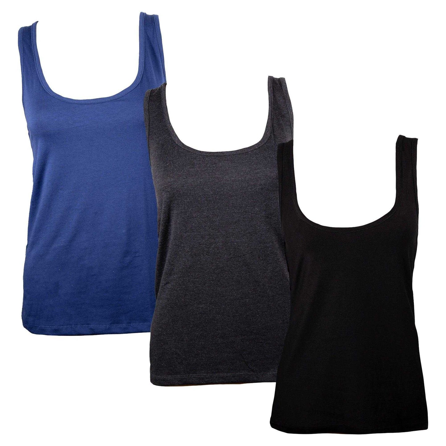 Charcoal-Dark Blue - Front - Keanu Womens-Ladies Cotton Blend Vest Top (Pack of 3)