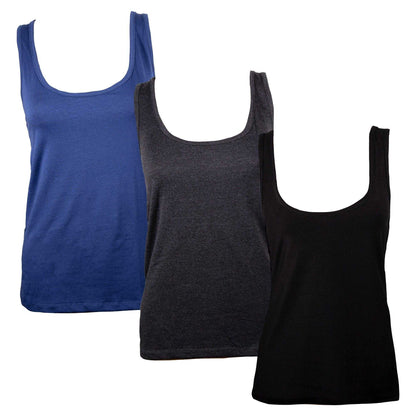 Charcoal-Dark Blue - Front - Keanu Womens-Ladies Cotton Blend Vest Top (Pack of 3)