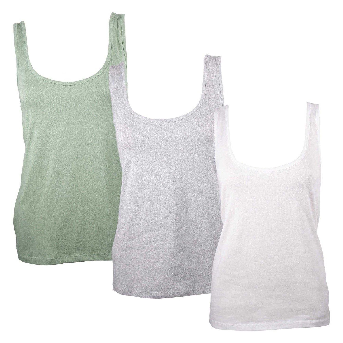 Heather Grey-Sage Green - Front - Keanu Womens-Ladies Cotton Blend Vest Top (Pack of 3)