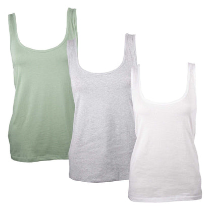 Heather Grey-Sage Green - Front - Keanu Womens-Ladies Cotton Blend Vest Top (Pack of 3)