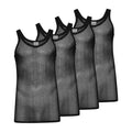 Black - Front - Keanu Mens String Vest Top (Pack of 4)
