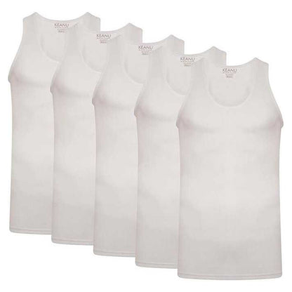 White - Front - Keanu Mens Ribbed Cotton Blend Fitted Vest Top (Pack of 6)