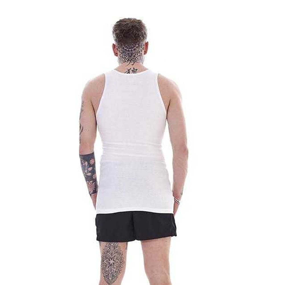 White - Back - Keanu Mens Ribbed Cotton Blend Fitted Vest Top (Pack of 6)