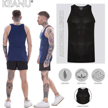 Black-Grey-White-Navy - Lifestyle - Keanu Mens Ribbed Cotton Blend Fitted Vest Top (Pack of 6)