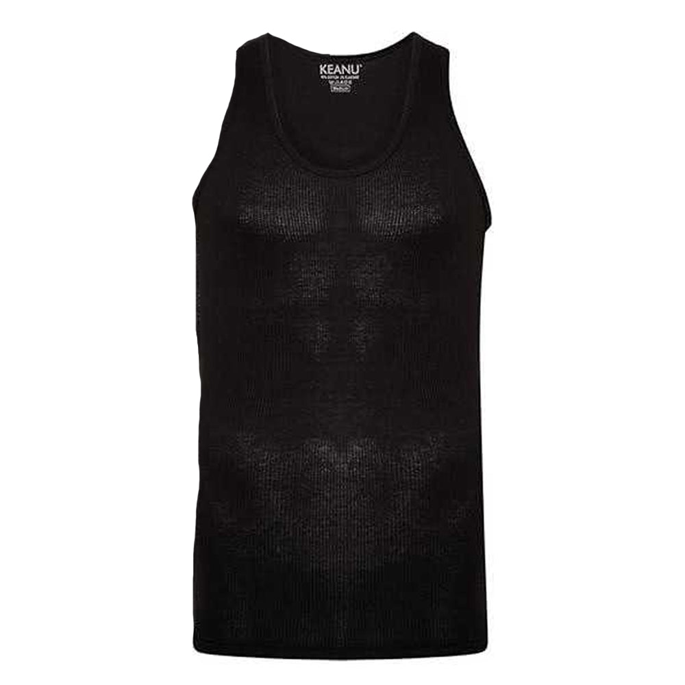 Black - Side - Keanu Mens Ribbed Cotton Blend Fitted Vest Top (Pack of 6)