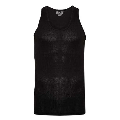 Black - Side - Keanu Mens Ribbed Cotton Blend Fitted Vest Top (Pack of 6)